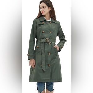 Womens Trench Coat Double-Breasted Long  Belted w/Detachable Hood * Brand New *